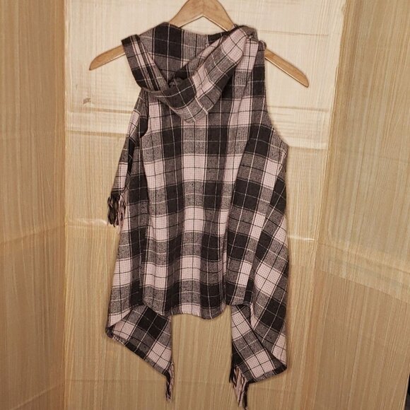 Altar'd State Womens Pink Grey Sleeveless Hooded Fringe Open Front Vest Small - Picture 2 of 7